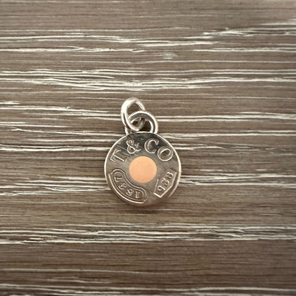 RARE! Tiffany peach enamel logo charm
